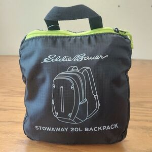 NWT Eddie Bauer Stowaway 20L BackPack Adult Black lime Packable Hike Outdoor
